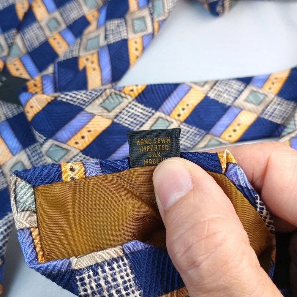 VTG Robert Talbott Studio Tie Mens Gold Blue Geometric Studio 60
